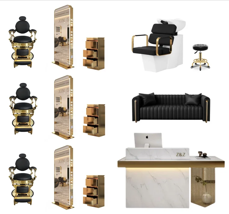 Feng sheng Modern Wholesale Black Barbershop Package Luxury Hair Salon Furniture Set For Sale