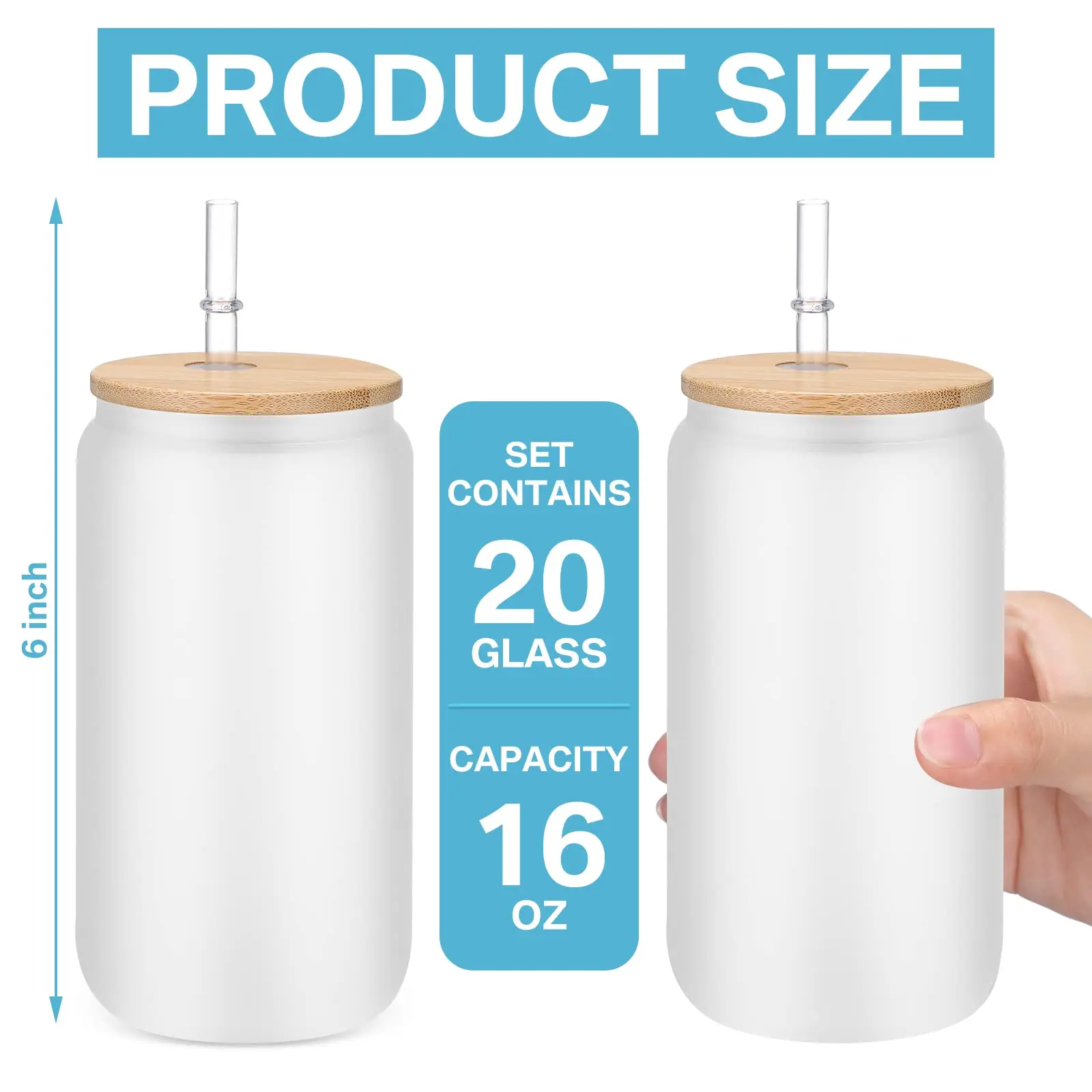Hot Sale Glass Cans Jars 16oz sublimation blank clear frosted shimmer black glass can cup with straw and bamboo lid