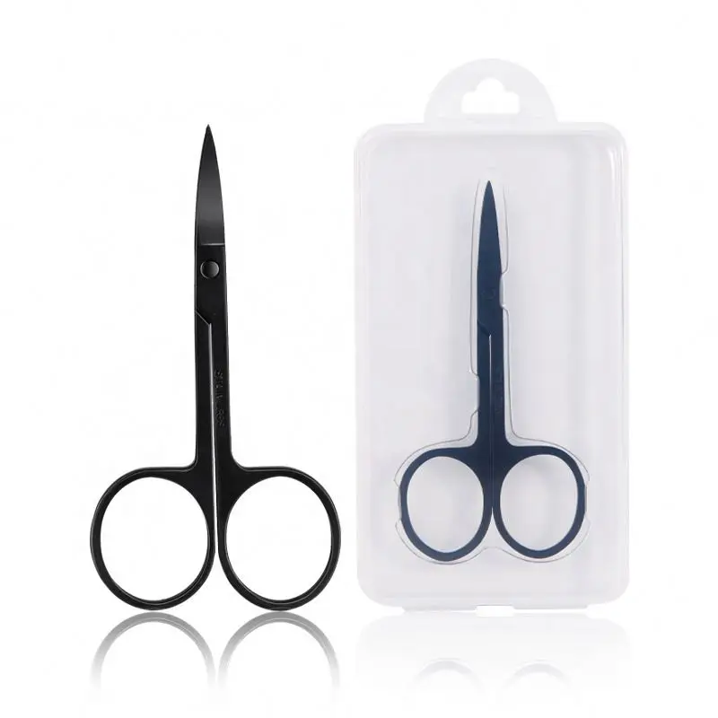 Beauty Fast shipment Inventory Stainless Steel  Curved Sharp Black Private Label  Eyebrow Scissors