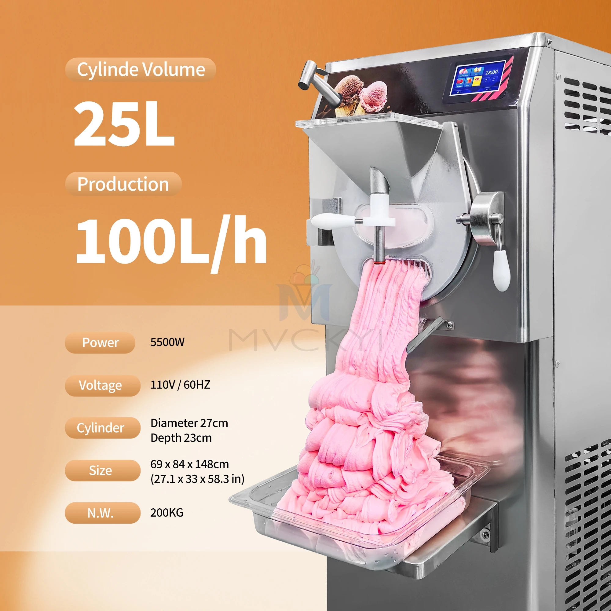 Mvckyi 25L//15L/12L Italian Hard Scoop Ice Cream Machine Batch Freezer Gelato Ice Cream Maker Acai bowl Machine For Coffee Shop