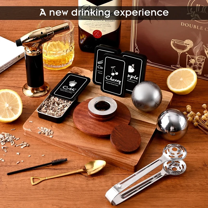 Custom Logo Cocktail Smoker Kit With Wood Chips Whiskey Ball Old Fashioned Whiskey Bourbon Smoker Set Novelty Gift For Men Women