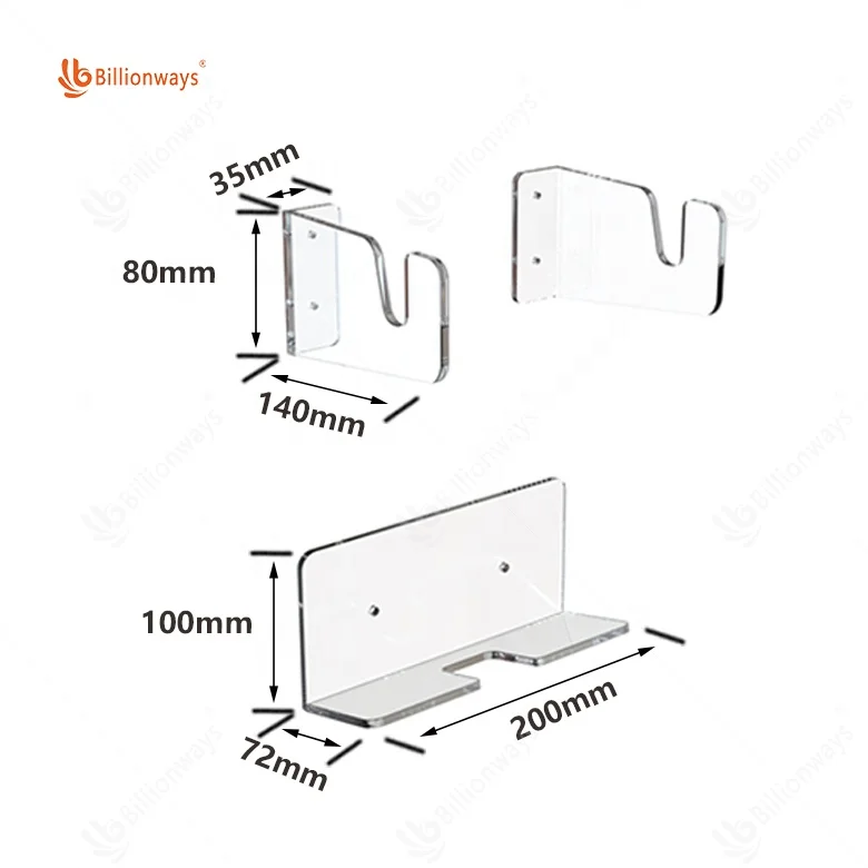 OEM Clear Acrylic Wall Mount rack for skateboard Wall Mount Storage Hook Deck Display Longboard