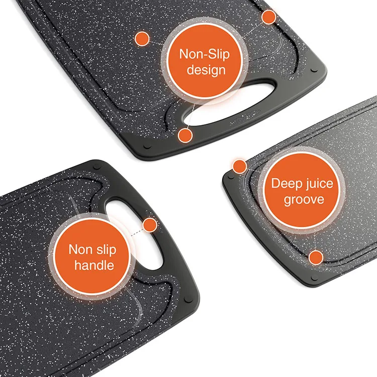 3 Pieces Kitchen Meat Bread Charcuterie Chopping Set Rectangle Plastic Cutting Board with Juice Grooves and Easy Grip Handle
