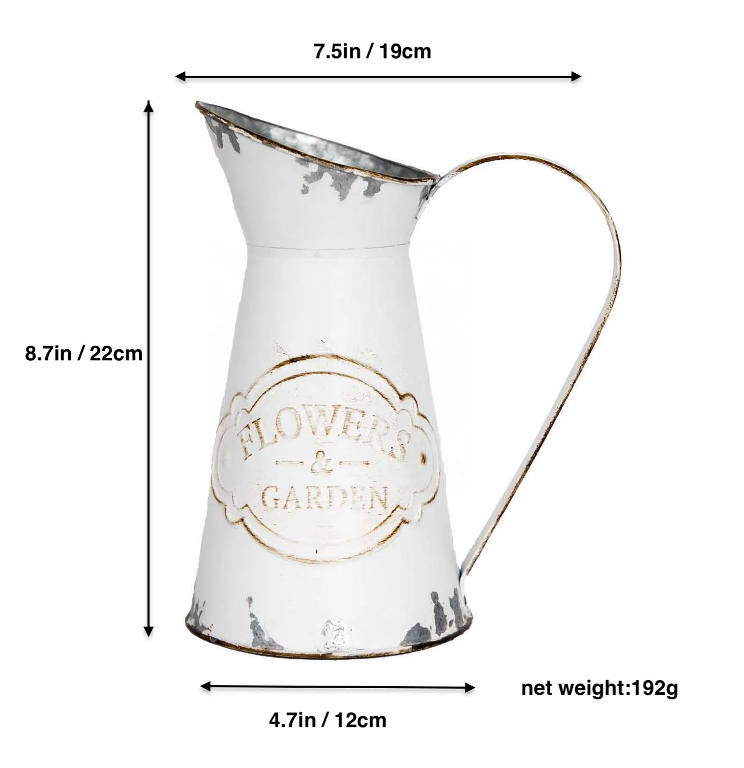 2022 Metal Flower Vase Galvanized Pitcher Rustic Jug Farmhouse Planter Pot For Country