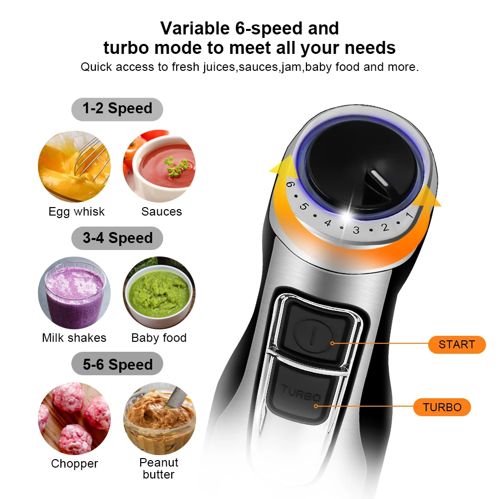 1200W High Performance 4 in 1 Household Hand Blender Set Electric Adjustable Speeds Multiple Accessories