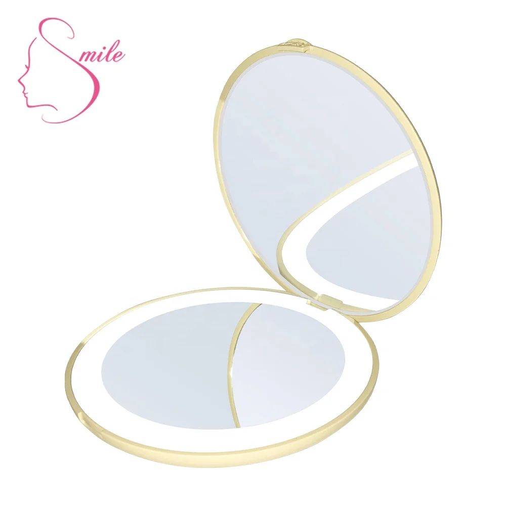 Горячая Распродажа Amazon, ручное пластиковое карманное зеркало, мини светодиодное косметическое зеркало для туалетного столика со светодиодной подсветкой