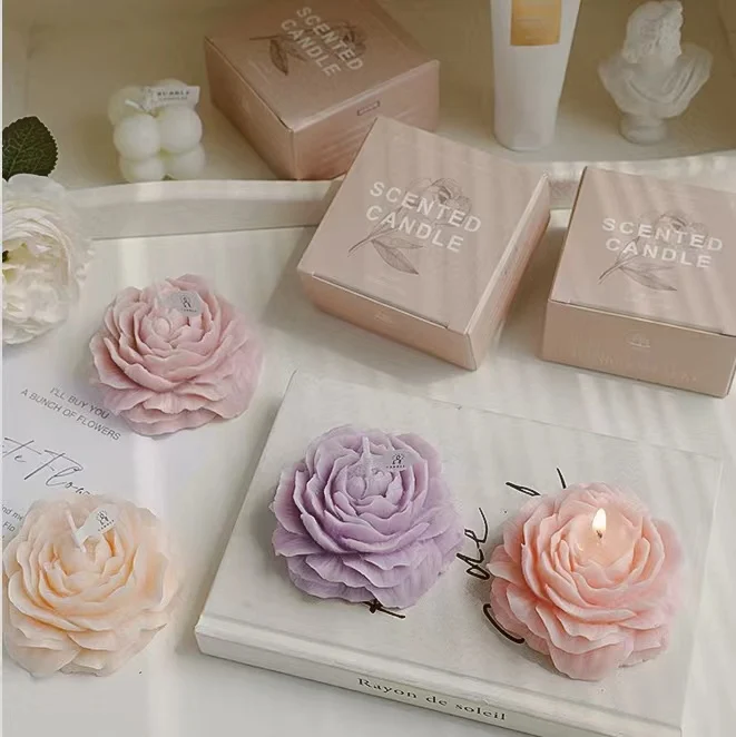 Popular Design Luxury Peony Shaped Flower Fragrances Scented Candle Wedding Souvenirs for Guests
