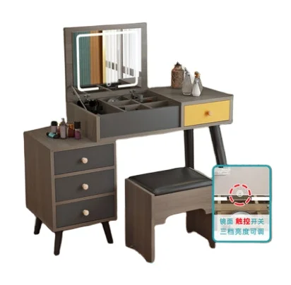 Mini Dresser European Korean Style Small Cosmetics Bed Side Dresser White Wood Makeup Table With Mirror