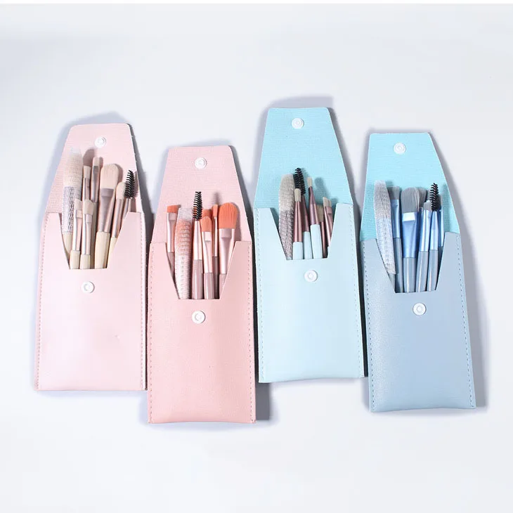 Saiyii Wholesale High Quality Soft 8pcs Mini Pink Cosmetic Brushes Smaller Travel Makeup Brush Set With Pu Bag