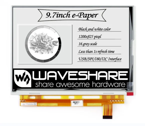 Waveshare 9.7 Inch E-Ink E-Paper Raw Display 1200*825 Resolution Without PCB