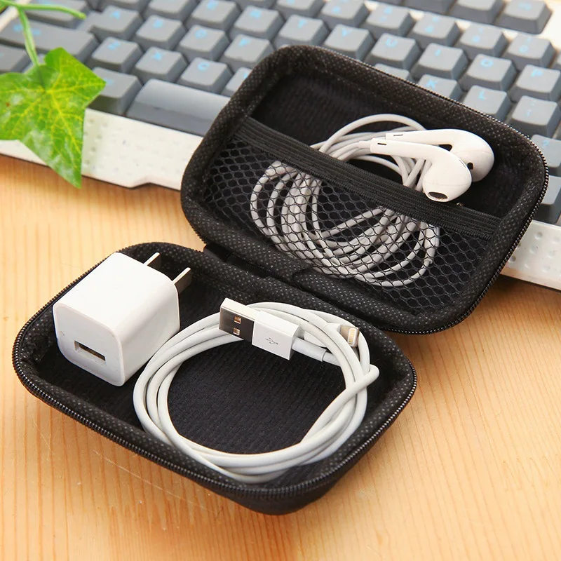 HelloWorld Travel storage box Portable data cable package bag Pure color earphone storage box Game card storage box