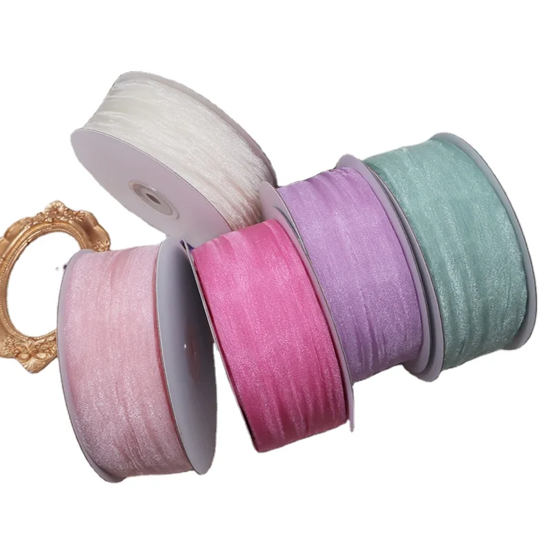 Pleated Design Solid Color Bow Hair Ornament Decorated Organza Thread Yarn Ribbon