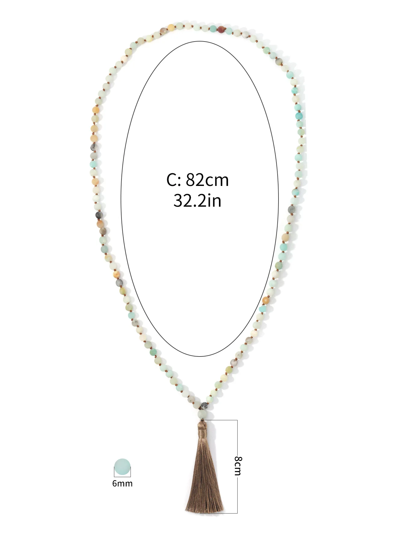108 Mala Beads Necklace Semi-Precious Amazonite Gemstones Meditation Necklace Hand Knotted Mala Beaded Tassel Necklace
