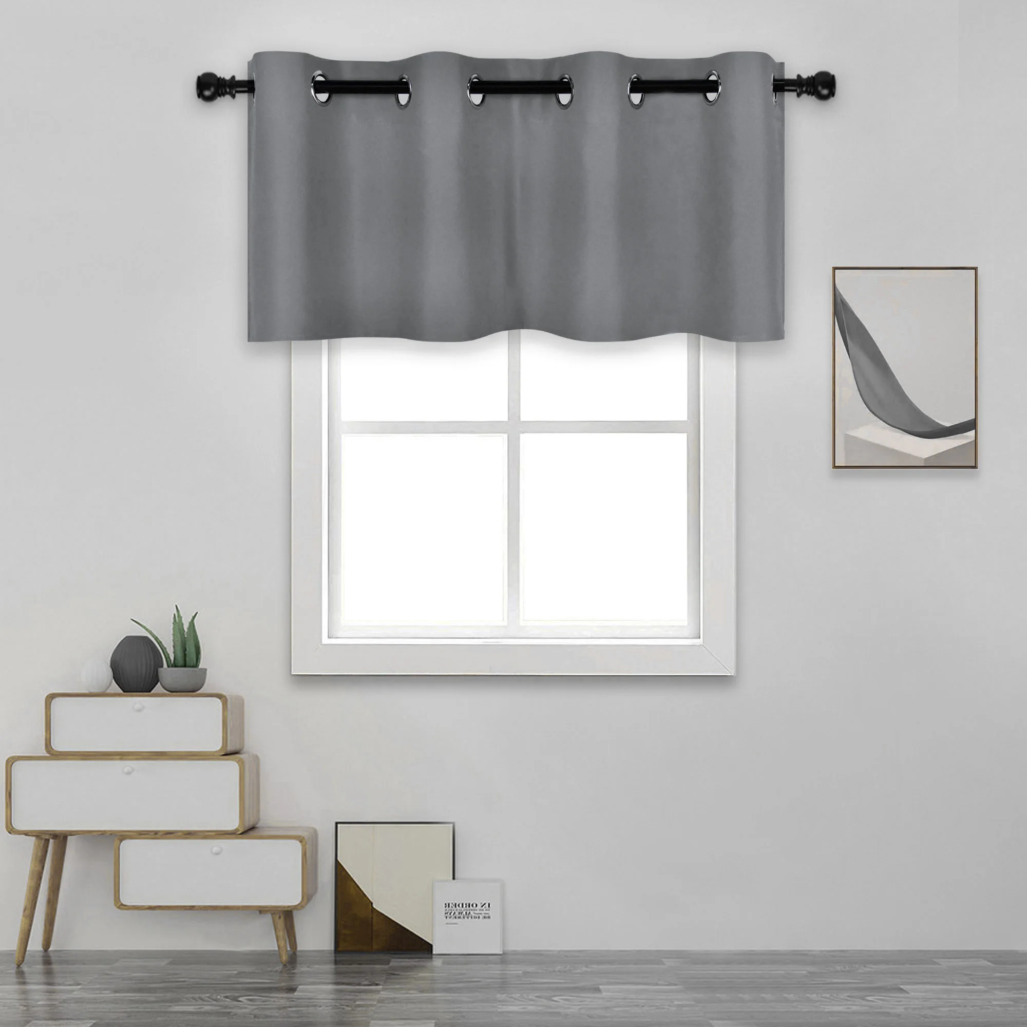 70x18 Inch Gray Blackout Valance 100% Polyester Grommet Style Valance 1PC/Package