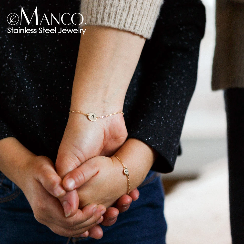 eManco Customized Alphabet Letter Bracelets Minimalism Plain Engrave 316 Stainless Steel Chain Women Jewelry