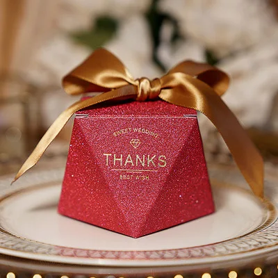New Europe Hexagon Style Candy Box Wedding Favors Paper Gift Boxes With Ribbon