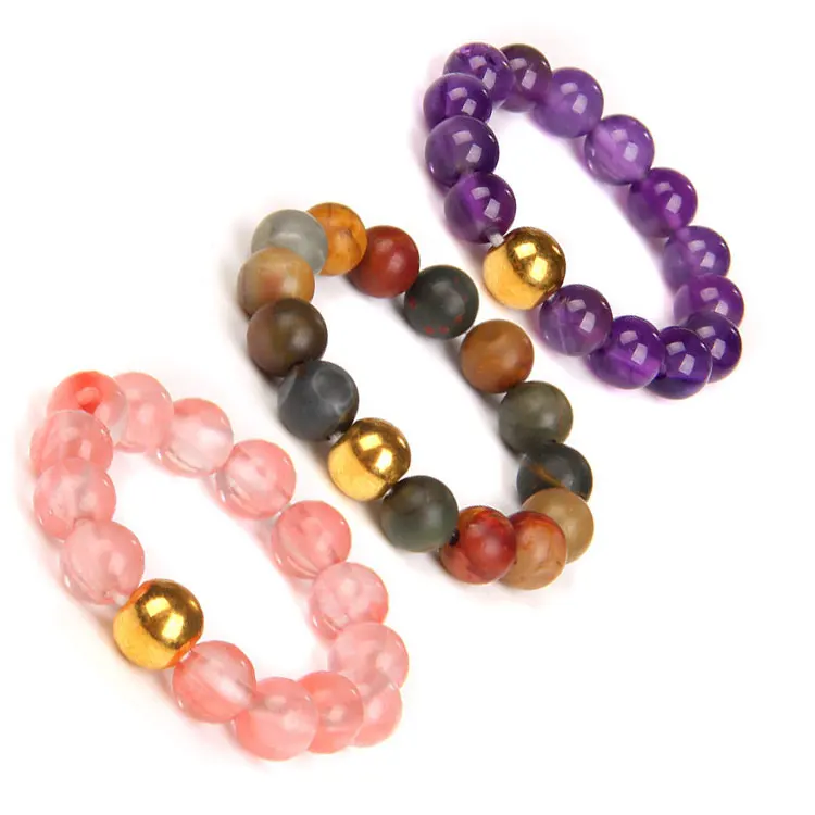 SC Hot Selling 4mm Natural Stone Beaded Rings Jewelry Elastic Rope Ring Colorful Healthy Healing Raw Crystal Rings for Women