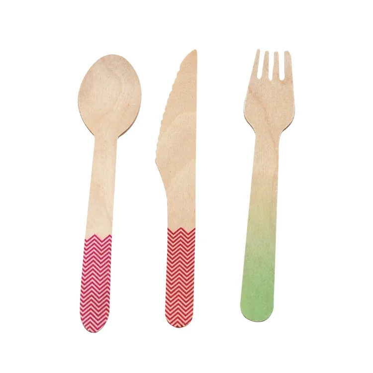 OEM New Arrival Disposable Colorful Bulk Birch Wooden Cutlery With Spoon Forks Knives