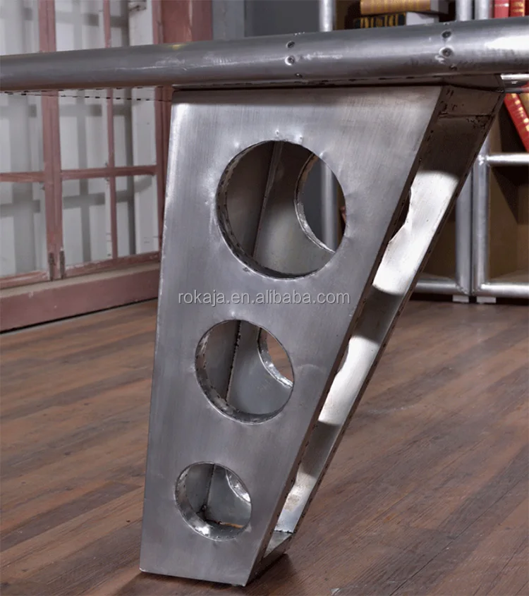 Aluminum Rivets Office Desk Console Antique Loft Aviation Furniture Spitfire Vintage Industrial Wing Computer Desk