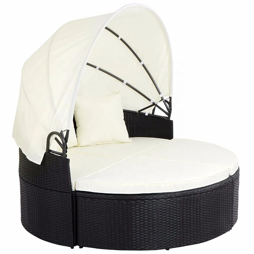 Poly rattan Sun Island Sunbed Lounger Poly rattan Lounge Garden Furniture with Hinged Roof and Table