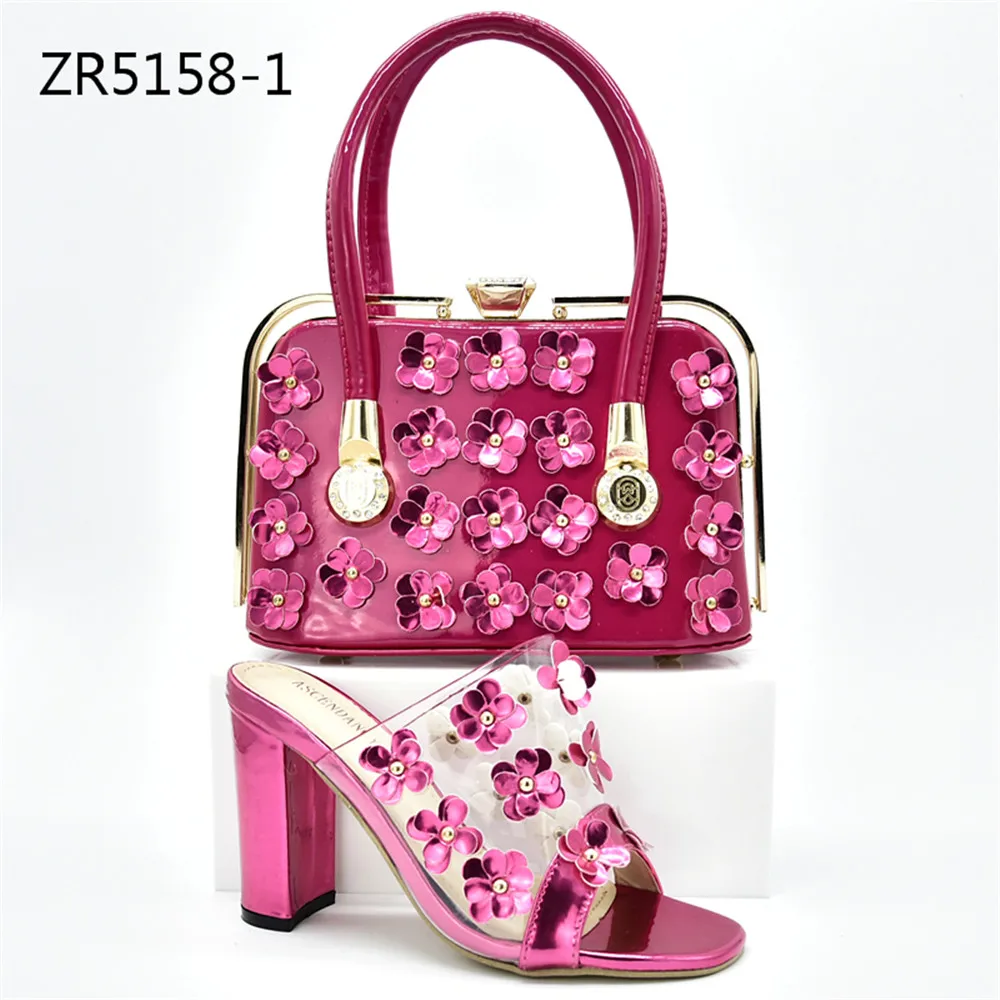 ZR5158-1 розового цвета высокого качества; Оптовая продажа; В африканском стиле; Комплект из туфель и сумки по итальянскому дизайну; Для женщин