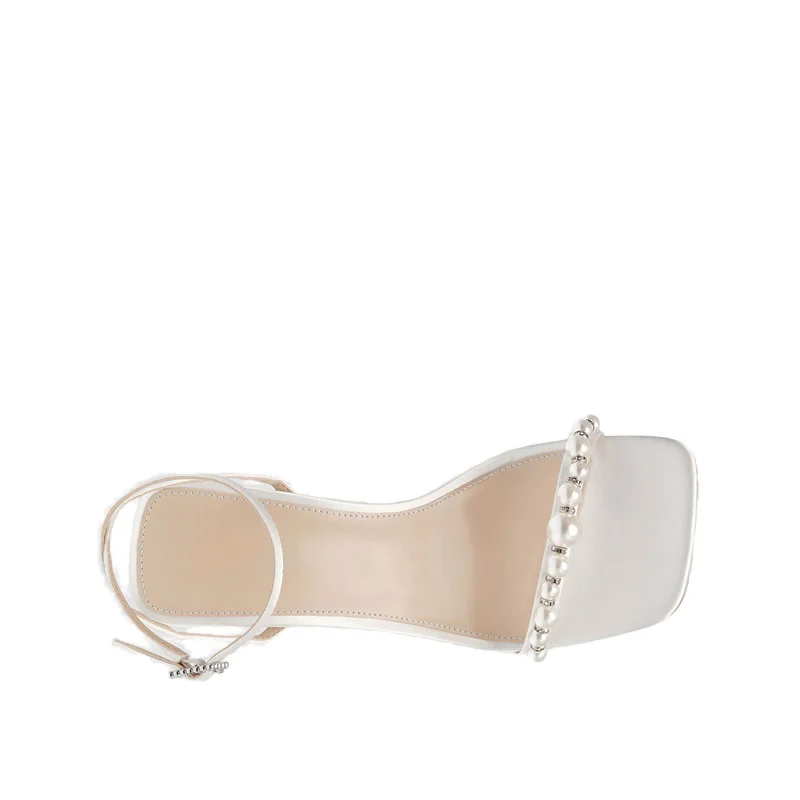Sole Customization Elegant White Open Toe Bridal Sandals High Quality Soft Leather with Pearl Heel Ankle Strap Summer Weddings
