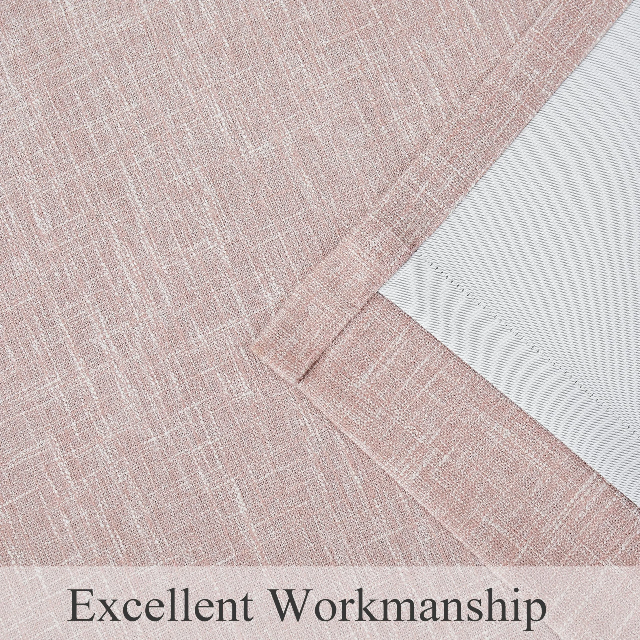 Bindi Pink Full Blackout Curtains Heavy Linen Texture Thermal Insulated Noise Reduction Window Treatment Drapes For Bedroom