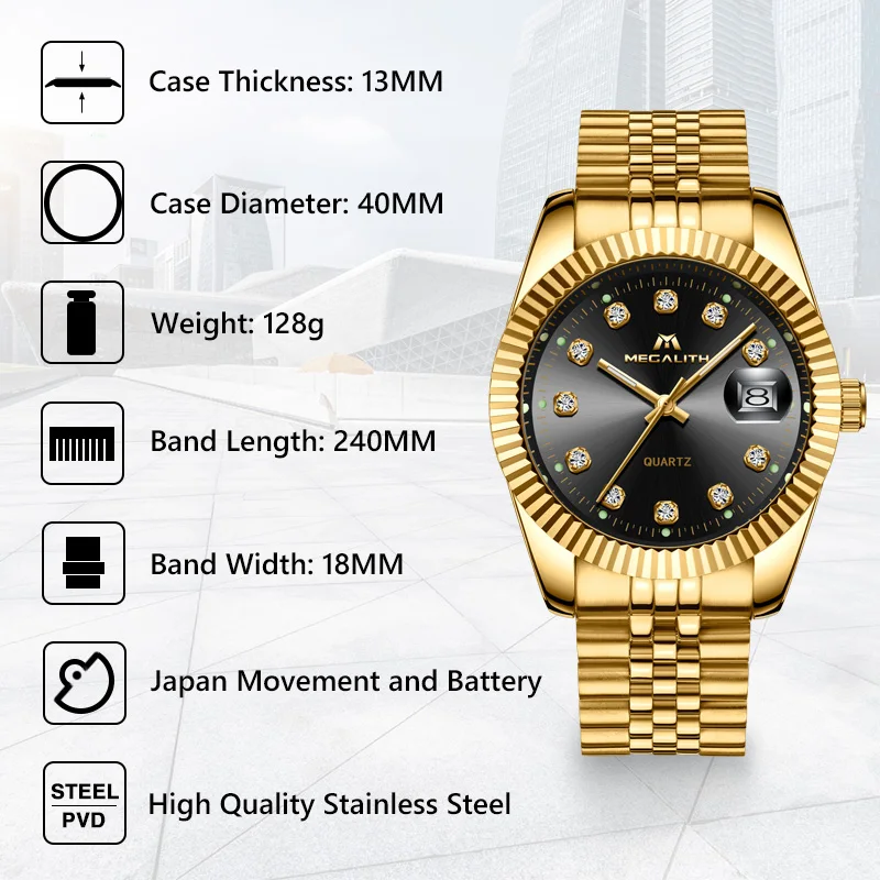  Relogio Masculino Magelith Analog Fashion Design Gold Customizable Brand Logo Copy Men Quartz