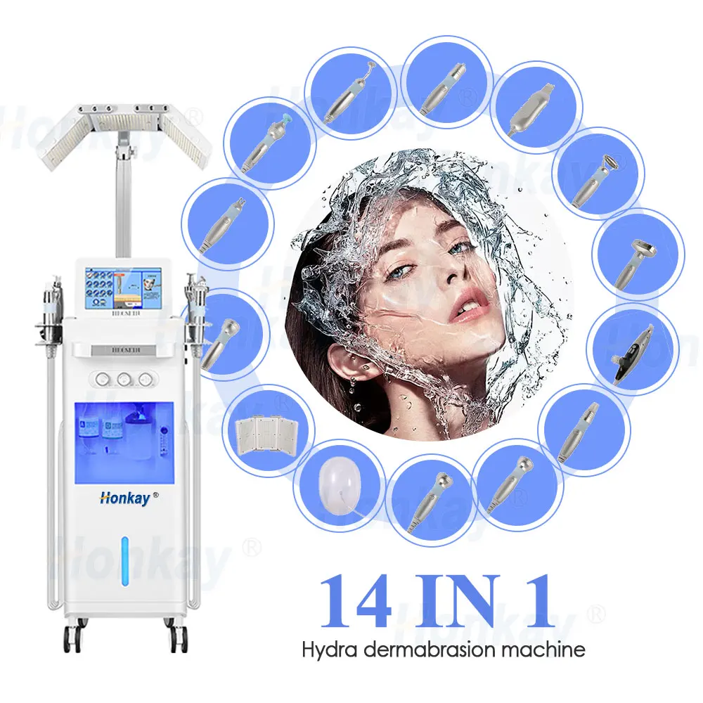 Microdermabrasion 14 in 1 Hydra Frequency Aqua Jet Peel Pdt Oxygen Facial Face Deep Cleaning Plasma Lift Led Machine