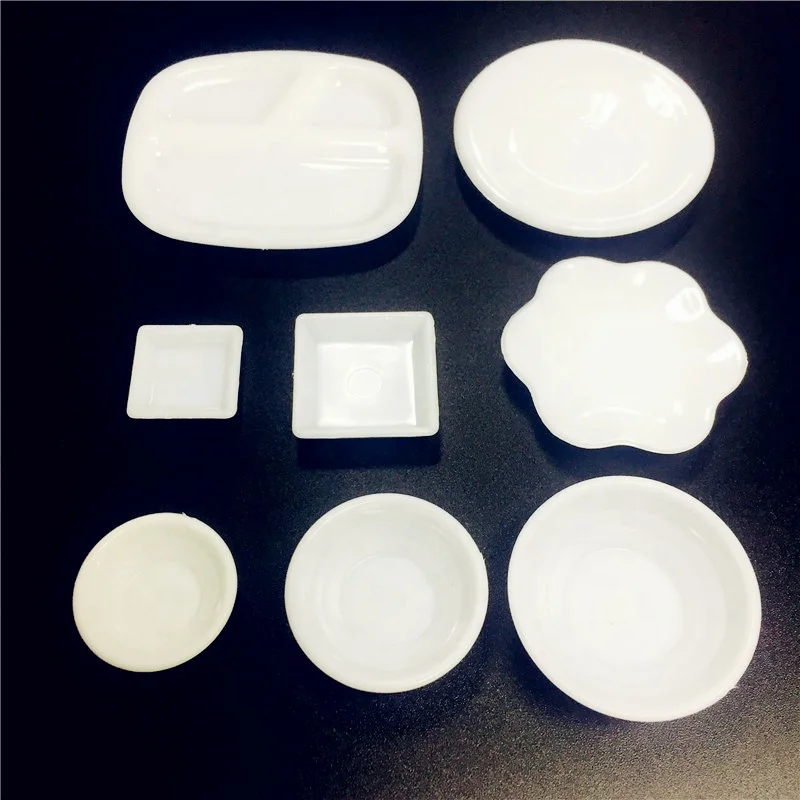 Miniature Plastic Tableware Pure White Bowls and Saucer Set for Dollhouse