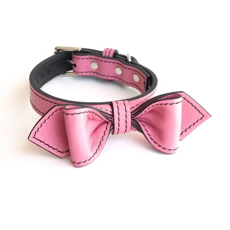
Романтическая свадьба розовый Bowtie кожаный ошейник собаки 