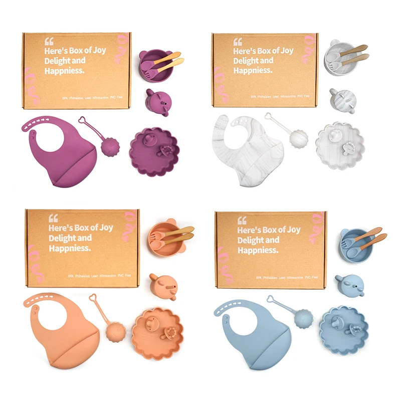 Wholesale Custom Design  Baby Tableware Set with Bowl Spoon Plate BPA free Silicone Baby Feeding Set