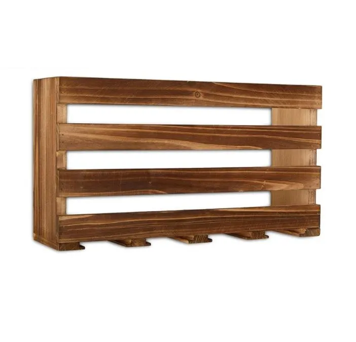Wholesale Grey Wood Wall Mounted Wine Glass Bottle Rack Carbonized shelf with