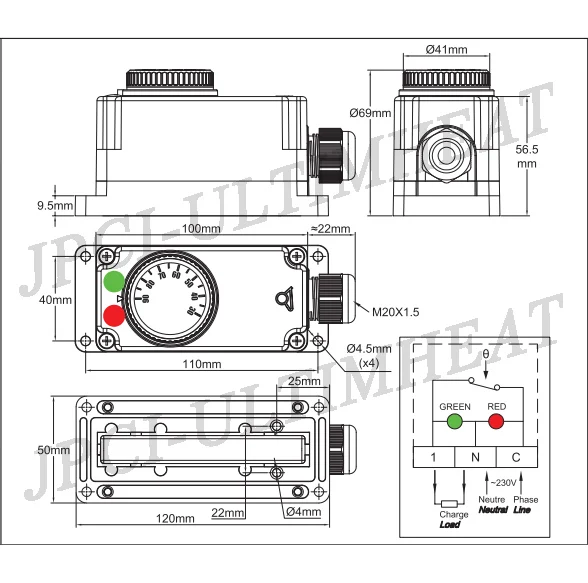 JPCI Type Y2U industrial jacket and  blanket heaters thermostat with external knob