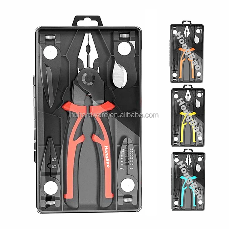 Plastic Box Pack 5 In 1 Multi Tool Quick Change Head Plier Wire Stripping Cutting Crimping Cable Cutter Combination Pliers Set