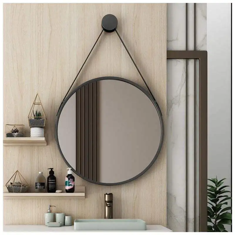 Round decorative mirror with metal frame black white and golden frame
