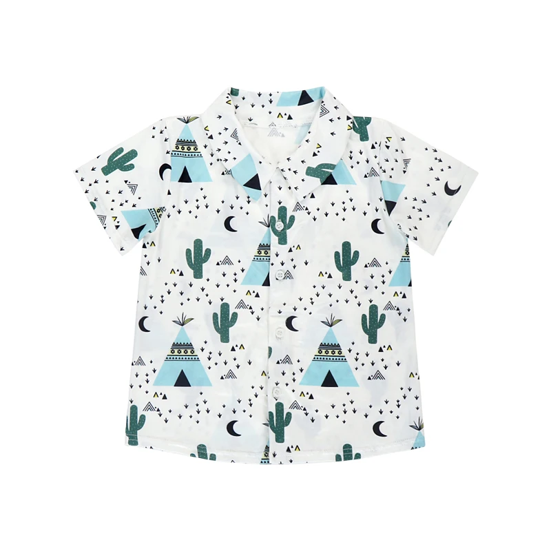 
2019 summer short sleeve baby t shirt Cartoon castle and cactus baby shirts & tops turn-down collar custom shirt for baby 