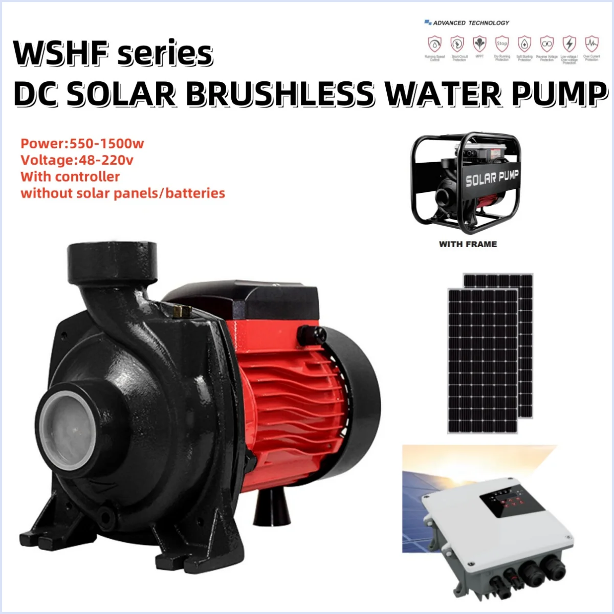 WSHF21-14-96-750 1hp 96v DC Solar Surface Water Pump Agriculture Irrigation Solar Pumps With controller