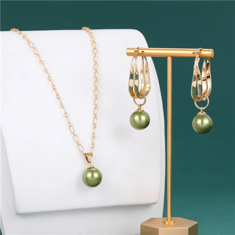 Fashion Hawaiian jewelry wholesale pearl thick hoop earrings necklace set