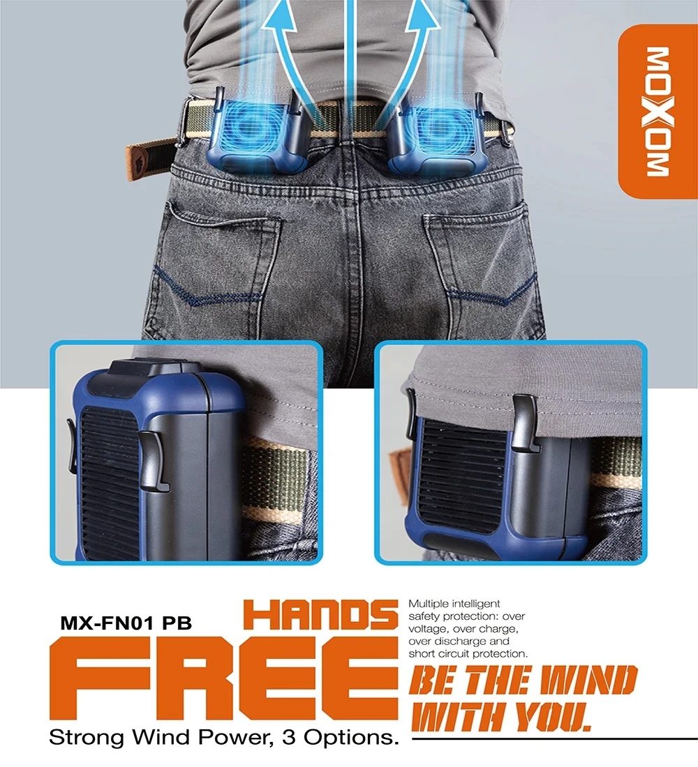 Newest 2 in 1 function running riding fan Rechargeable Mini Portable Fan 5000mah Emergency PowerBank by MOXOM