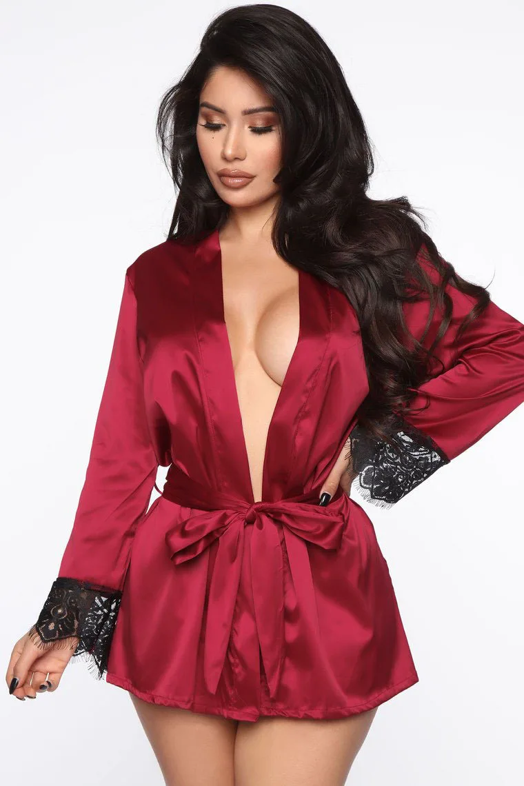 
High Quality Sexy Women Red Glamour Valentine Long Robe Lingerie 