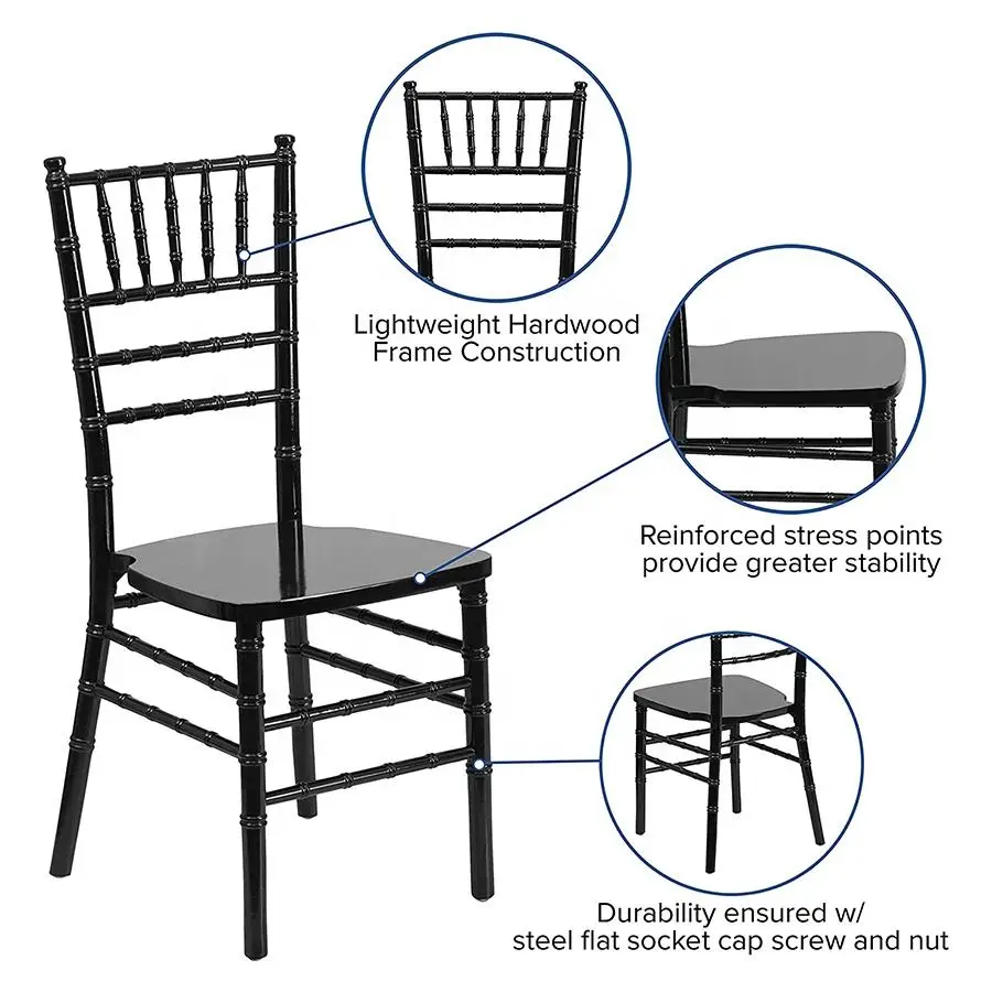 High Quality Hotel Banquet Wedding Party Plastic Resin Black Chiavari Chairs Wholesale