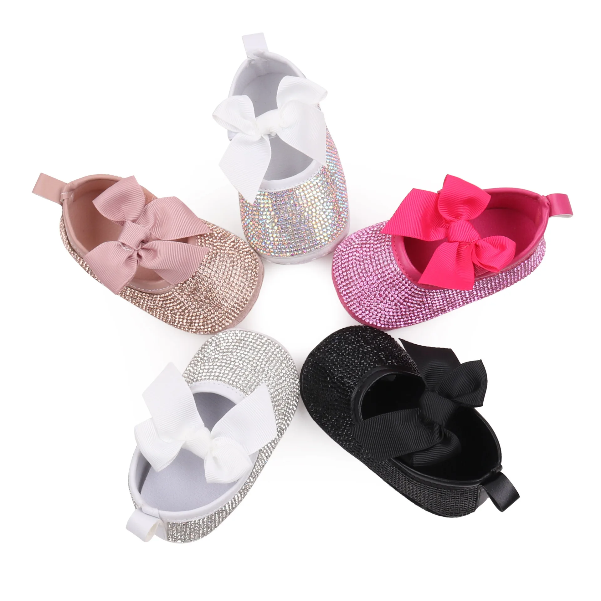 Wholesale Solid Color Cotton Butterfly Tie Rubber Soled Anti-Skid Shoes Walking Shoes For Baby Shoes Girl