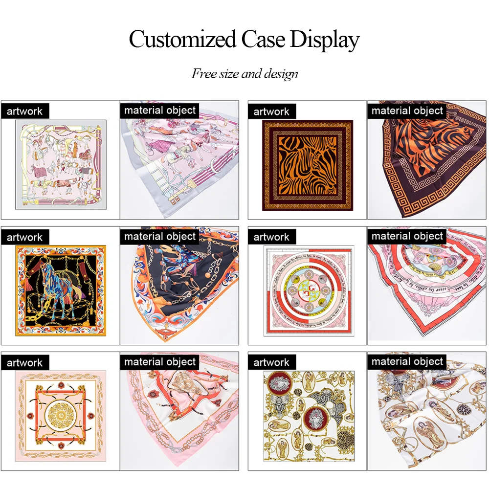 Custom women digital printing satin pure silk scarf hair square ethicon soie scarves ladies 100% silk scarf custom print twill