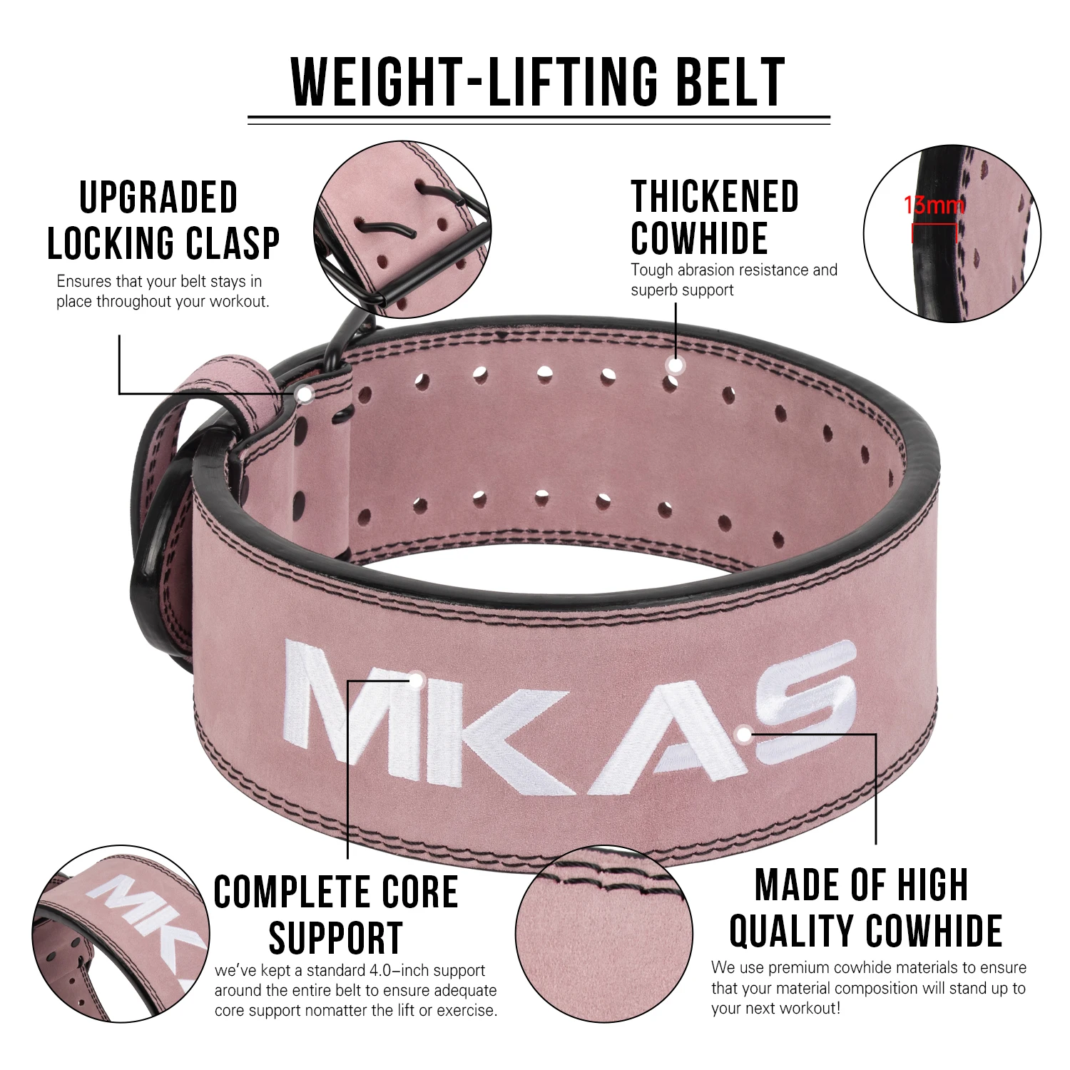 MKAS Custom Durable Top Grain Cow Hide Leather Weightlifting Belt Powerlifting Cowhide Weightlifting Belts