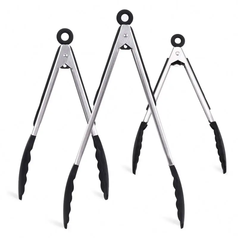 9 inch stainless steel salad silicone food tongs kitchen tools cooking tongs
