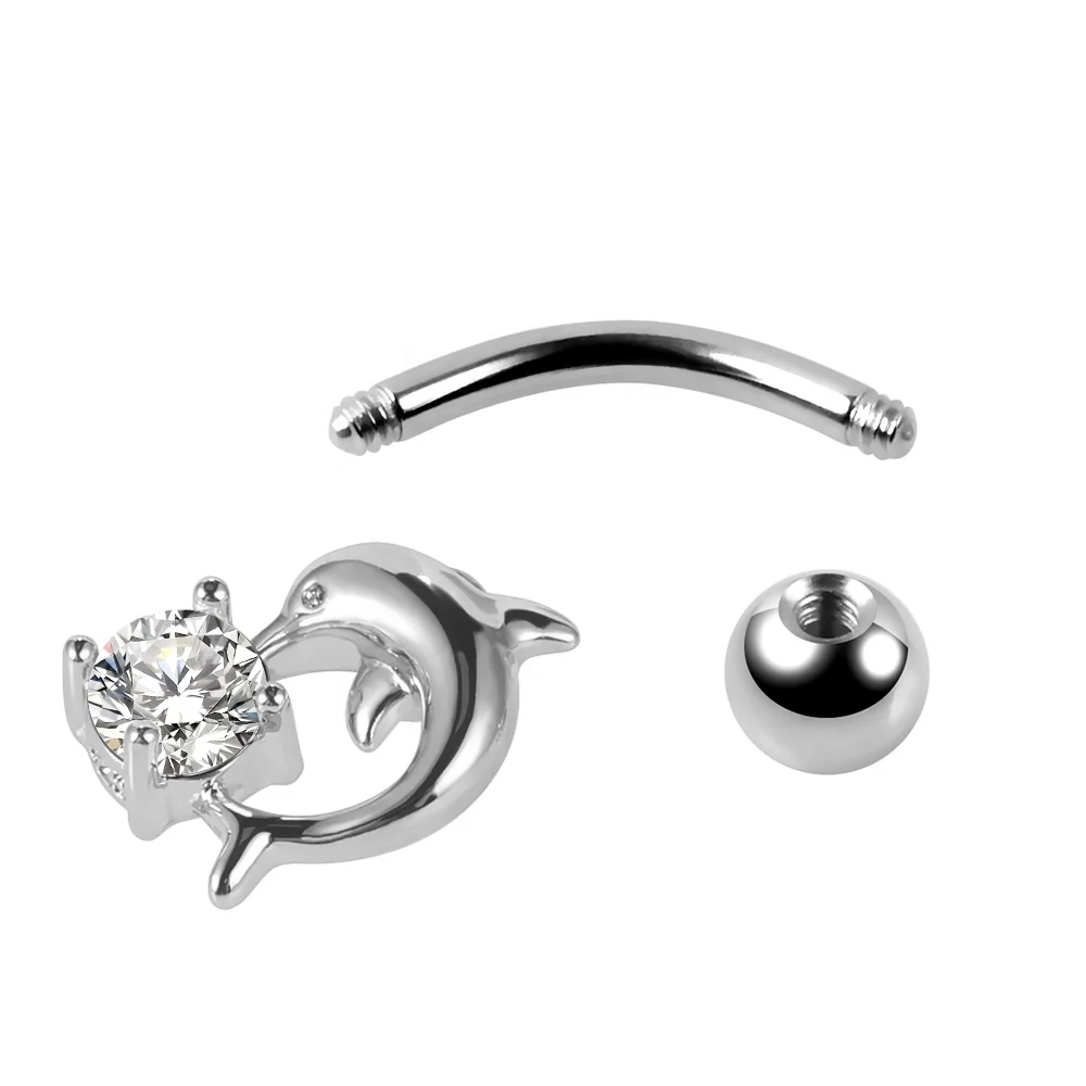 New fashion stainless steel navel piercing jewelry cute dolphin dangle belly button rings wholesale