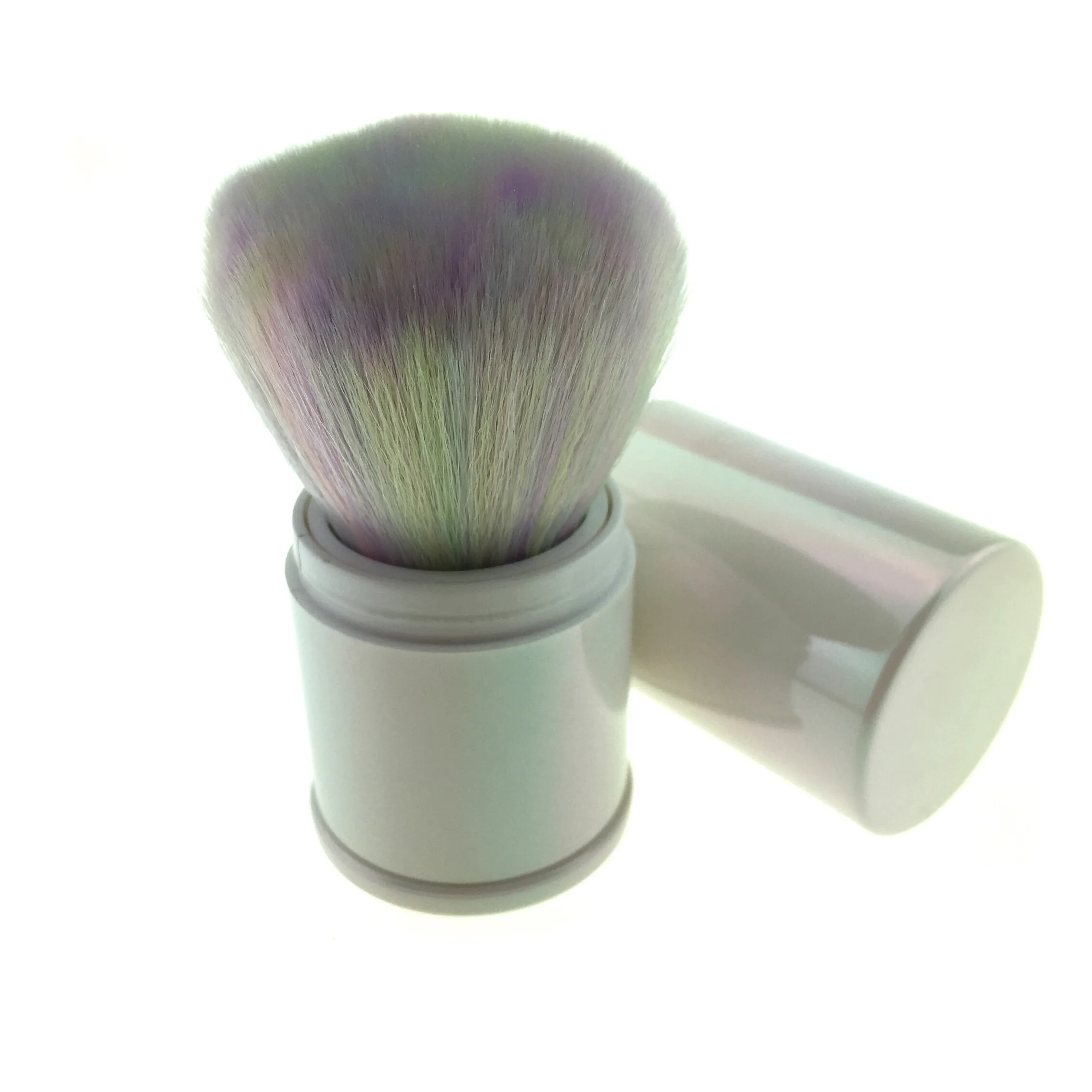 retractable make up brush private label cylinder setting white powder flat top mini retractable kabuki brush