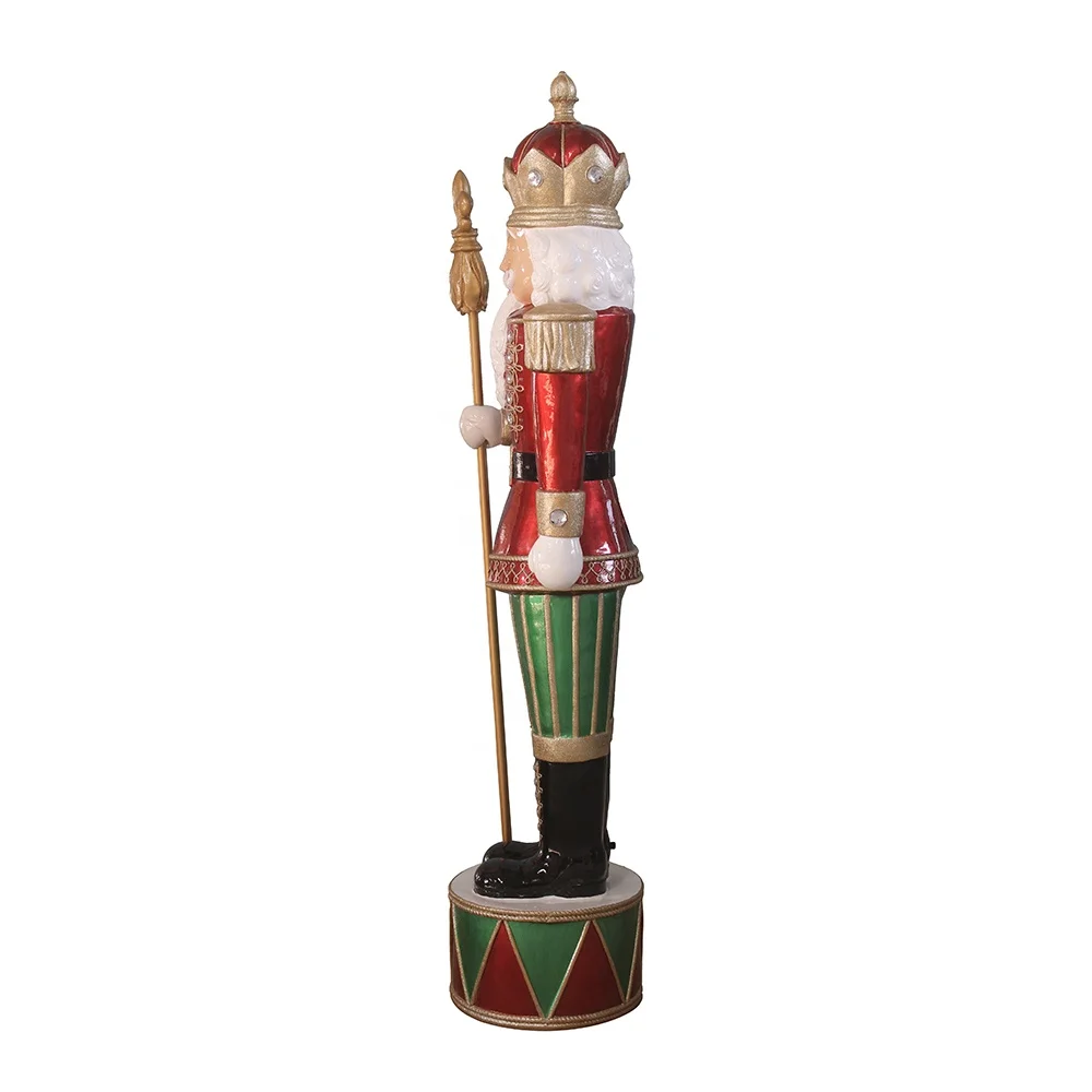 Wholesale red and green Led light up large size outdoor decor resin nutcracker soldier statue with Scepter
