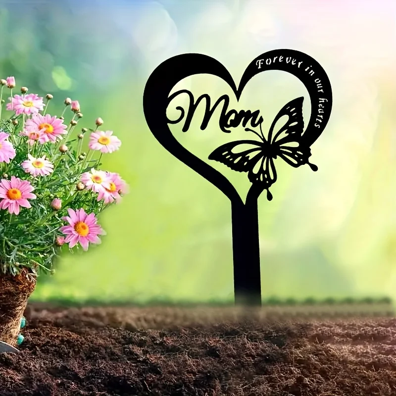 Metal Heart Shaped Stake Decor Memorial Sign Marker Heart Shaped Garden Stake Cemetery Yard Signs Grave